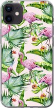 Geschikt voor iPhone 12 mini hoesje - Flamingo - Planten - Patronen - Siliconen Telefoonhoesje