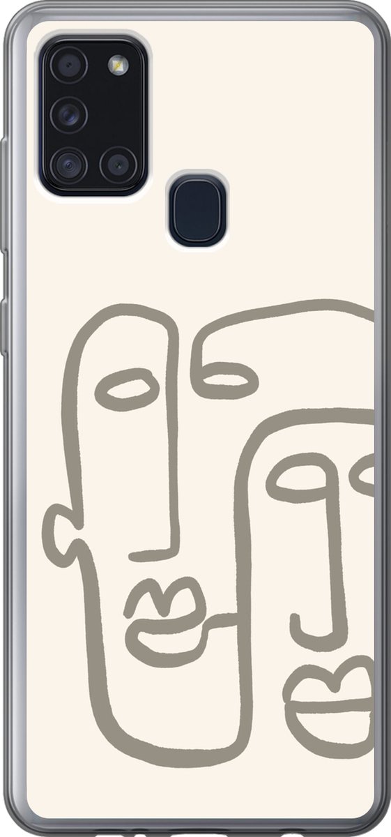 Telefoonhoesje Geschikt voor Samsung Galaxy A21s hoesje - Gezicht - Abstract - Line art - Siliconen Telefoonhoesje Telefoonhoesje