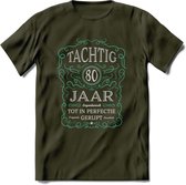 80 Jaar Legendarisch Gerijpt T-Shirt | Aqua - Grijs | Grappig Verjaardag en Feest Cadeau Shirt | Dames - Heren - Unisex | Tshirt Kleding Kado | - Leger Groen - S