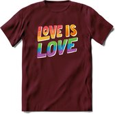 Love Is Love | Pride T-Shirt | Grappig LHBTIQ+ / LGBTQ / Gay / Homo / Lesbi Cadeau Shirt | Dames - Heren - Unisex | Tshirt Kleding Kado | - Burgundy - XL