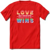 Love Wins | Pride T-Shirt | Grappig LHBTIQ+ / LGBTQ / Gay / Homo / Lesbi Cadeau Shirt | Dames - Heren - Unisex | Tshirt Kleding Kado | - Rood - XXL