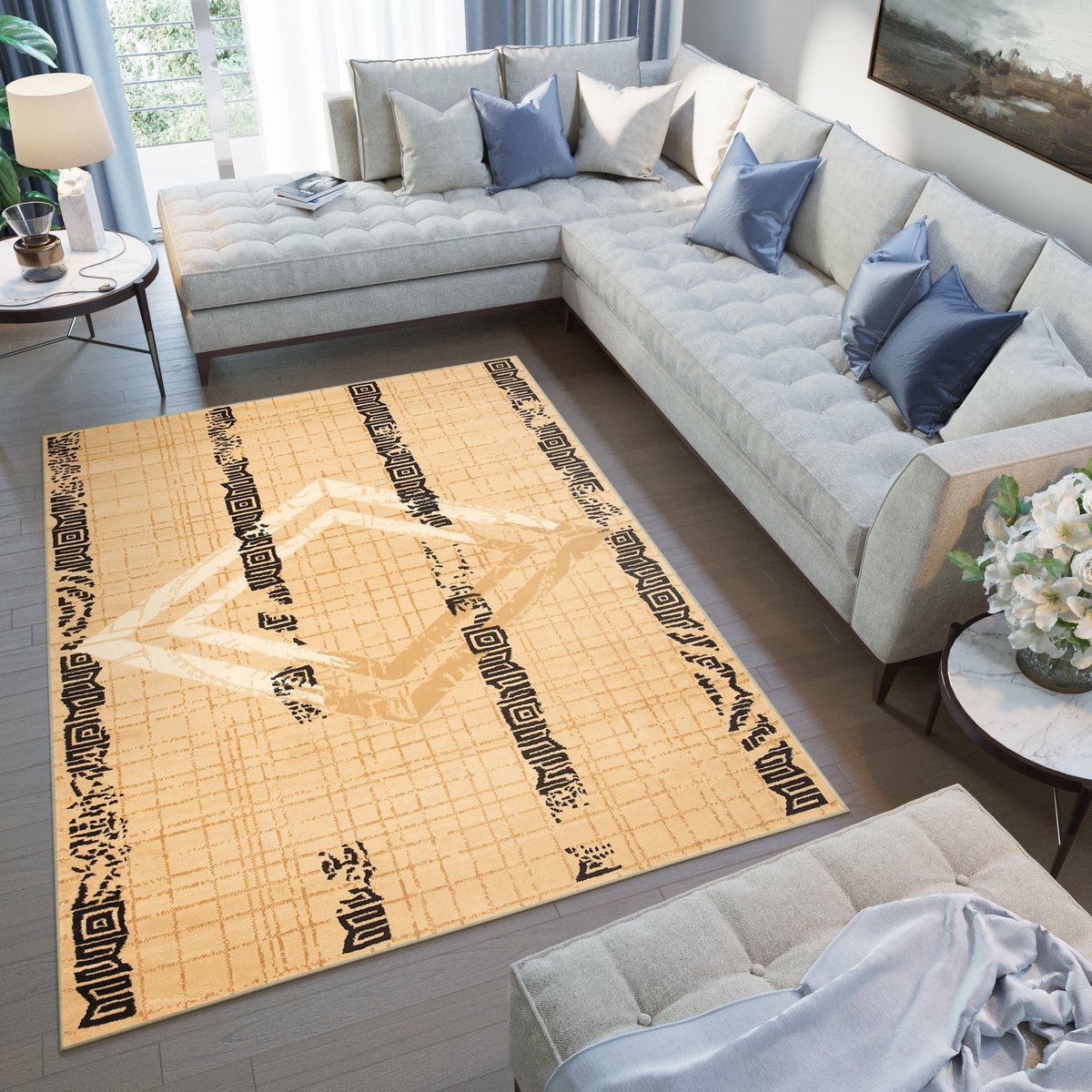 Tapiso Atena Vloerkleed Beige Zwart Slaapkamer Tapijt Maat- 140x200 Beige Antraciet2