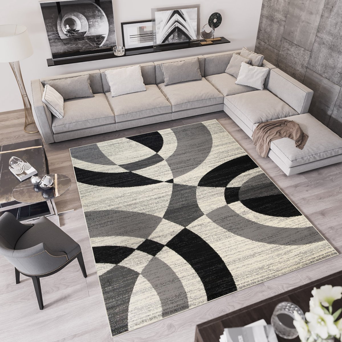 Tapiso Qmega Vloerkleed Zwart Grijs Modern Karpet Tapijt Maat- 140x200