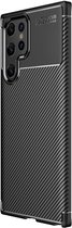 Samsung Galaxy S22 Ultra Hoesje Siliconen Carbon TPU Back Cover Zwart
