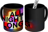 Magische Mok - Foto op Warmte Mok - Neon verlichte woorden 'All night long' - 350 ML - Uitdeelcadeautjes