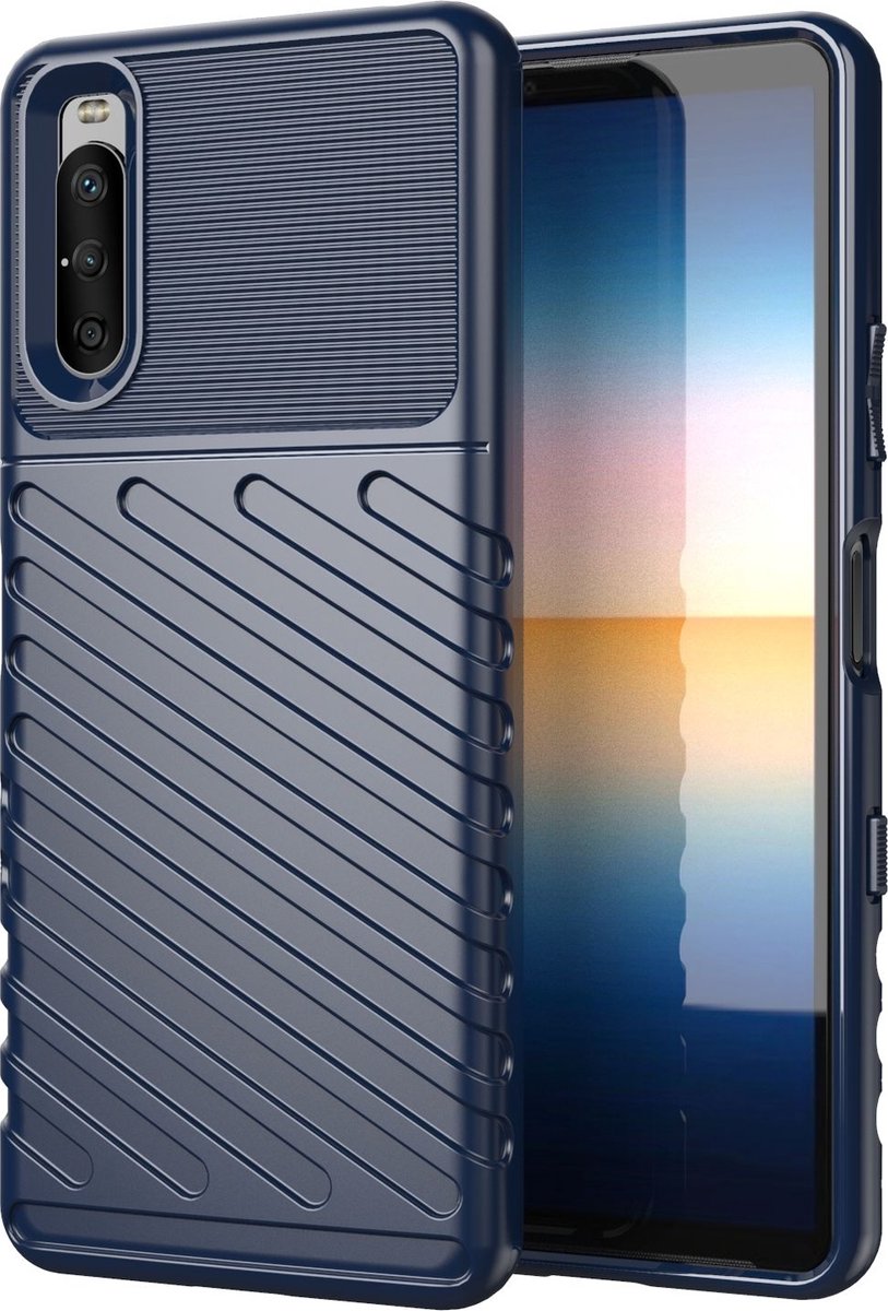 Mobigear Hoesje geschikt voor Sony Xperia 10 III Telefoonhoesje Flexibel TPU | Mobigear Groove Backcover | Xperia 10 III Case | Back Cover - Blauw