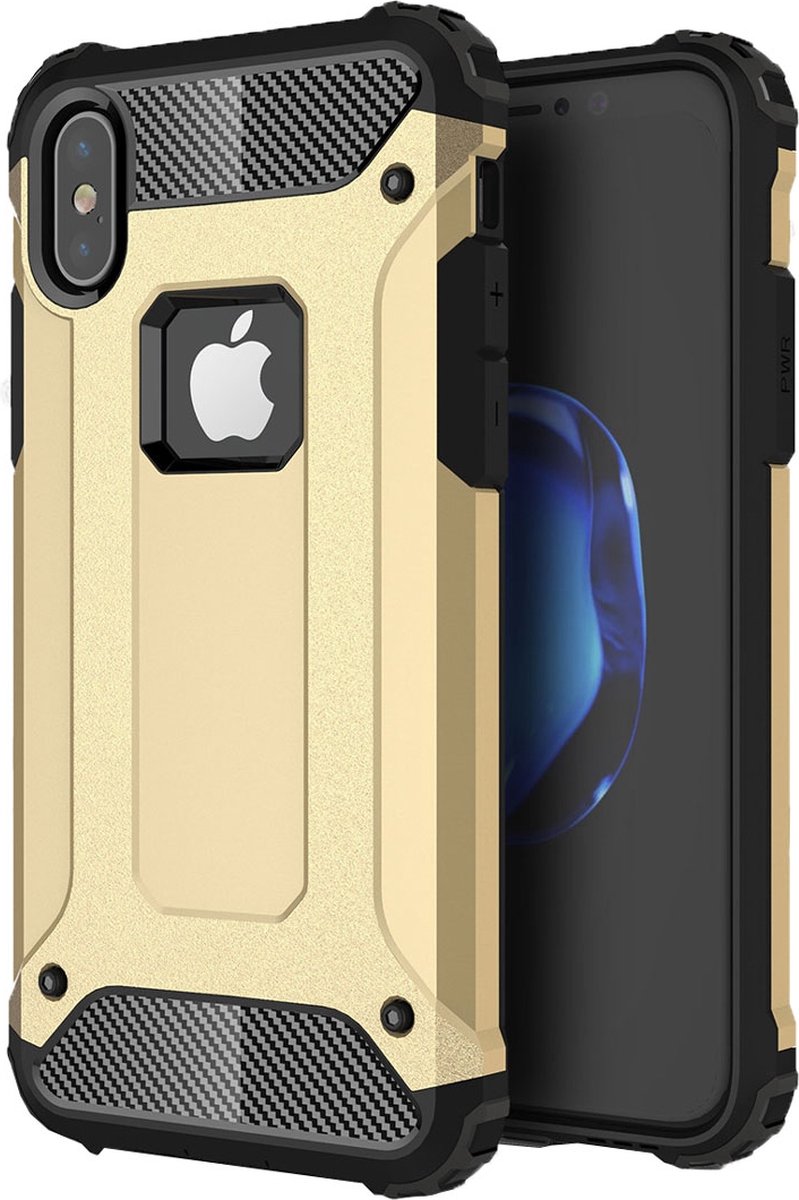 Mobigear Hoesje geschikt voor Apple iPhone XS Telefoonhoesje Hardcase | Mobigear Outdoor Backcover Shockproof | Schokbestendig iPhone XS Telefoonhoesje | Anti Shock Proof - Goud