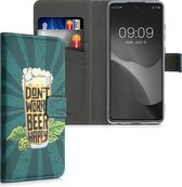 kwmobile telefoonhoesje voor Samsung Galaxy A52 / A52 5G / A52s 5G - Hoesje met pasjeshouder in oranje / groen / petrol - don't worry beer happy design