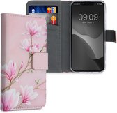 kwmobile telefoonhoesje geschikt voor Apple iPhone 13 mini - Backcover voor smartphone - Hoesje met pasjeshouder in poederroze / wit / oudroze - Magnolia design