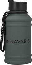 Navaris fitness drinkfles 1,3 liter - Lichte waterfles van roestvrij staal grijs - Grote grijze waterfles RVS voor sport, fitness, yoga en kamperen