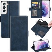 Samsung Galaxy S22 Hoesje - MobyDefend Luxe Wallet Book Case (Sluiting Zijkant) - Blauw - GSM Hoesje - Telefoonhoesje Geschikt Voor Samsung Galaxy S22