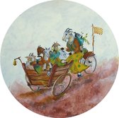 Muurcirkel - Wandcirkel - Moeder en de zeven geitjes in sprookjes setting - Kinderschilderij  - Dibond - ⌀ 50 cm - Binnen en Buiten - Incl. ophangsysteem