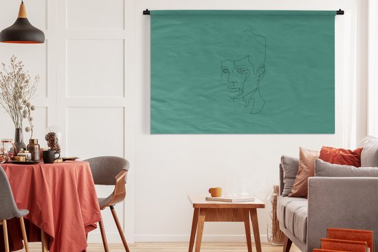 Wandkleed - Wanddoek - Man - Gezicht - Line art - 180x120 cm - Wandtapijt