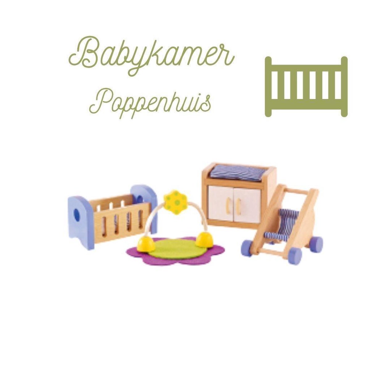 Hape Babykamer Poppenhuis Meubels - Houten Speelkamer met 8 Onderdelen, vanaf 3 Jaar — afbeelding 7