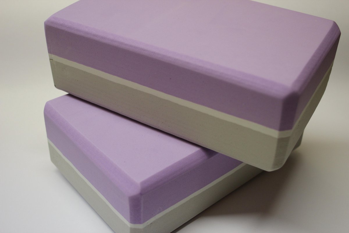 Mila Yoga blokken – lichtpaars/grijs - set van 2 - 23 x 15 x 7.5cm