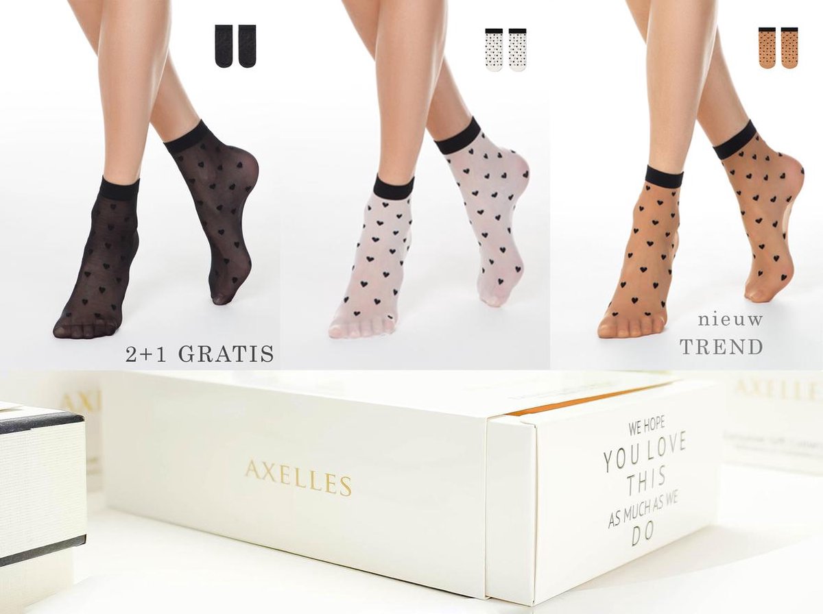 Pantysokken hartjes patroon, 2+1gratis, geschenkset, 36/39