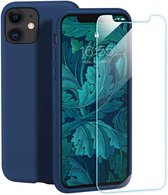 iPhone 11 Pro Max Hoesje Liquid donker blauw TPU Siliconen Soft Case + 2X Tempered Glass Screenprotector