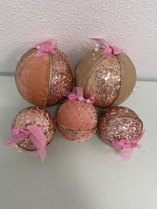 Anzai schapen kiezen Kerstballen van velvet stof met decoratie/glitter (roze) - set van 5  kerstballen | bol.com