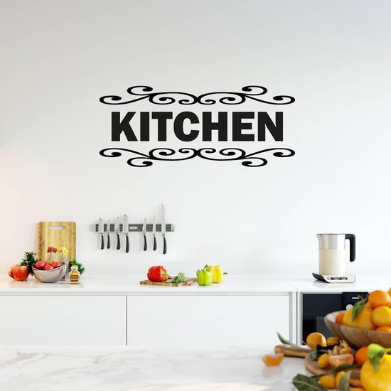 Muursticker Kitchen - Zwart - 120 x 50 cm - keuken engelse teksten