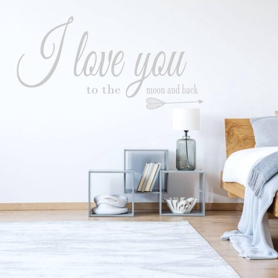 Muursticker I Love You To The Moon And Back - Zilver - 120 x 60 cm - slaapkamer alle