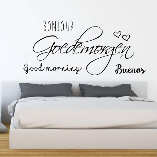 Slaapkamer Muursticker Bonjour Goedemorgen Good Morning Buenos - Oranje - 160 x 77 cm - slaapkamer alle