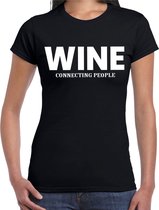 Wine connecting people drank fun t-shirt zwart voor dames XS