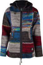 Gebreid Wollen Dames Vest van Schapenwol met Polyester Fleece voering en afneembare capuchon - SHAKALOHA - W Patch ZH RainbowMulti XXL