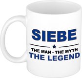Naam cadeau Siebe - The man, The myth the legend koffie mok / beker 300 ml - naam/namen mokken - Cadeau voor o.a verjaardag/ vaderdag/ pensioen/ geslaagd/ bedankt