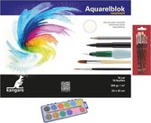 Schilderen waterverf set met 7 kwasten en aquarelblok 24 x 17 cm - 12 kleuren verf - Schmink waterverf - Hobbymateriaal/knutselmateriaal - Aquarellen schilder benodigdheden - Creatief speelgoed