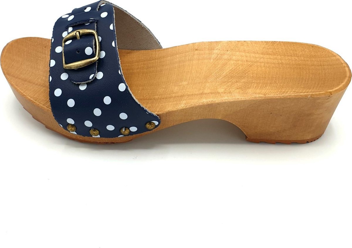 enthousiast Buiten adem Pionier DINA muiltjes blauw met witte stip leren sandalen voor dames | bol.com