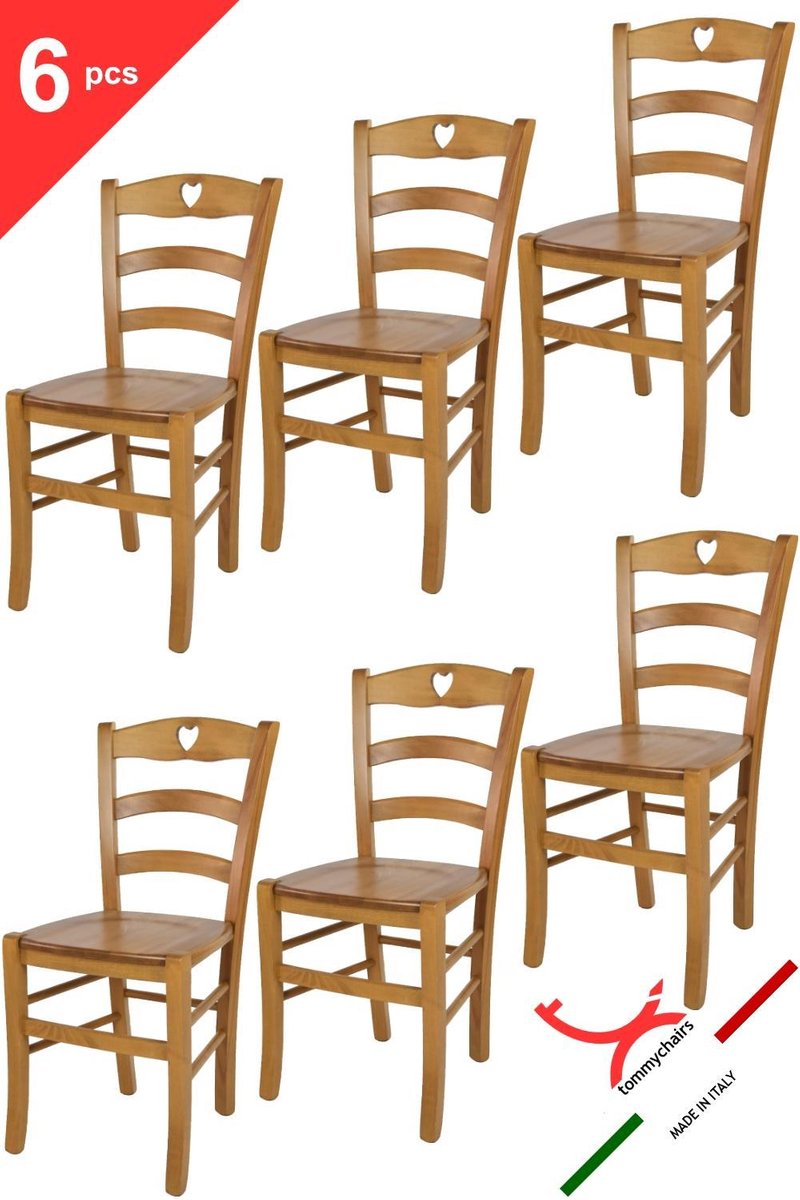 Tommychairs Cuore - Eetkamerstoelen - Set van 6 - Eikenhout