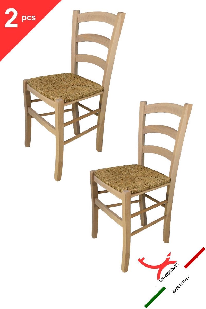 Tommychairs Venezia - Eetkamerstoelen - Set van 2 - Naturel - Rotan & Hout