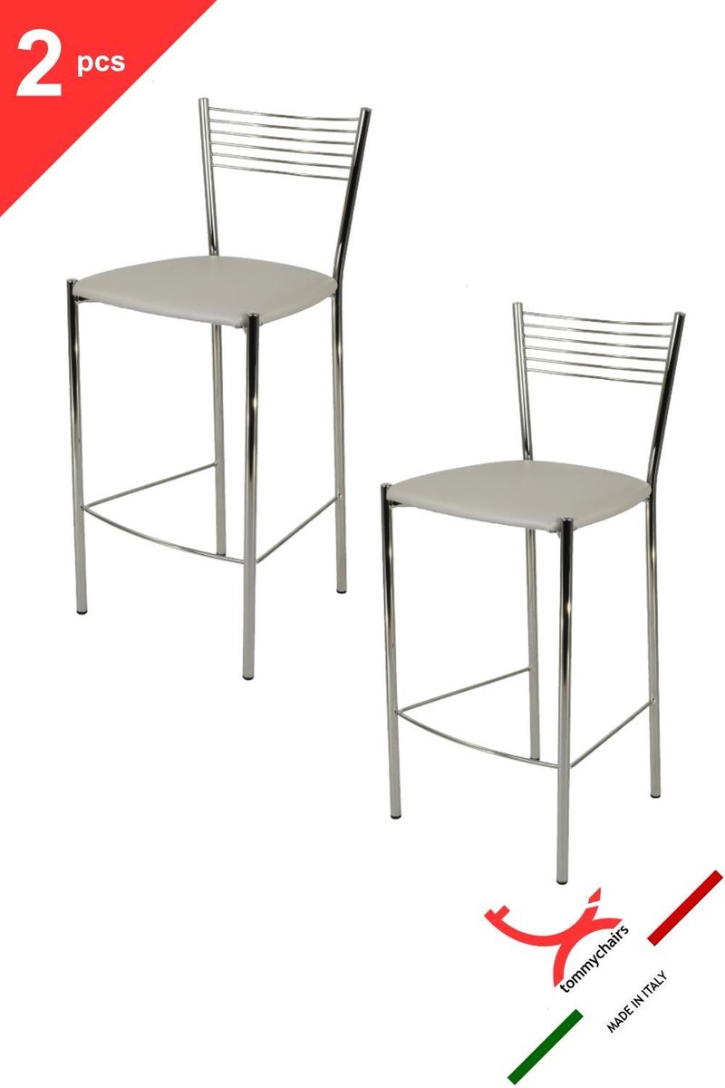 Tommychairs Elegance - Eetkamerstoelen - Set van 2 - Chroom & Licht Grijs - Kunstleer