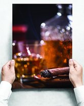 Wandbord: Cubaanse sigaar met luxe alcoholische dranken - 30 x 42 cm