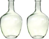 2x Fles vazen Milano 15 x 25 cm transparant lichtgroen glas - Home Deco vazen - Woonaccessoires
