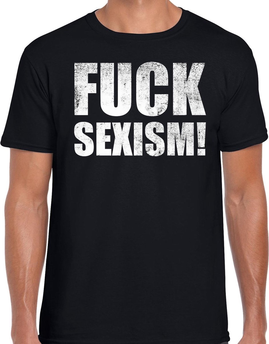 Afbeelding van product Bellatio Decorations  Fuck sexism protest t-shirt zwart voor heren - staken / protesteren / statement / demonstratie shirt M  - maat M