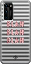 Huawei P40 hoesje siliconen - Blah blah blah | Huawei P40 case | blauw | TPU backcover transparant