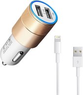 Durata DR-DC858 Goud 2 USB Poorten USB autolader 2.1A Snel Oplader Auto adapter Met Lightning kabel voor iPhone 11 / Pro / Max / X / Xs/ XR / MAX / 8 / 8 Plus / SE / 2020 / 5S / 5 / 5C / 6S /