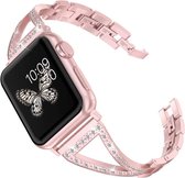 Apple Watch 44MM / 42MM Bandje RVS Armband met Diamant Design Roze