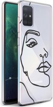 iMoshion Hoesje Siliconen Geschikt voor Samsung Galaxy A71 - iMoshion Design hoesje - Transparant / Zwart / Line Art Woman Black