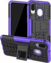 Schokbestendige PC + TPU-bandenpatroonbehuizing voor Galaxy A40, met houder (paars)