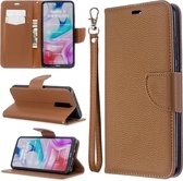 Voor xiaomi redmi 8 litchi textuur pure kleur horizontale flip pu lederen case met houder & kaartsleuven & portemonnee & lanyard (bruin)