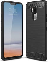 Voor LG G7 ThinQ Brushed Texture Koolstofvezel Schokbestendig TPU Beschermende achterkant van de behuizing (zwart)