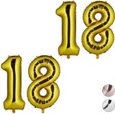 Relaxdays 2x folieballon cijfer 18 - luchtballon - folie ballon - lucht & helium - goud