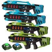 Light Battle Anti-Cheat Mega Blaster Laserguns - Blauw/Groen - 4 Pack + 2 Targets