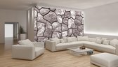 Fotobehang - Vlies Behang - Oude Grijze Stenen Muur - 312 x 219 cm