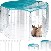 Relaxdays konijnenren - buitenren - cavia ren - met net - knaagdieren - hoog - 8 panelen - L