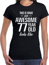 Awesome 77 year / 77 jaar cadeau t-shirt zwart dames XL