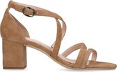 Manfield - Dames - Beige suède sandalen met hak - Maat 40