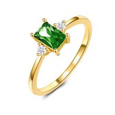 Twice As Nice Ring in 18kt verguld zilver, baguette zirkonia, smaragd kleur, 2 kleine zirkonia 48